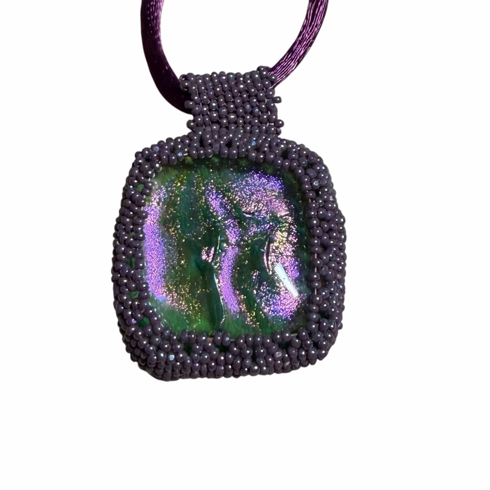 NWT Handcrafted Beaded Dicro Glass Pendant